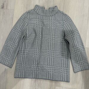 Chicos Sweater Gray White Shimmer Woven Plaid Zipper